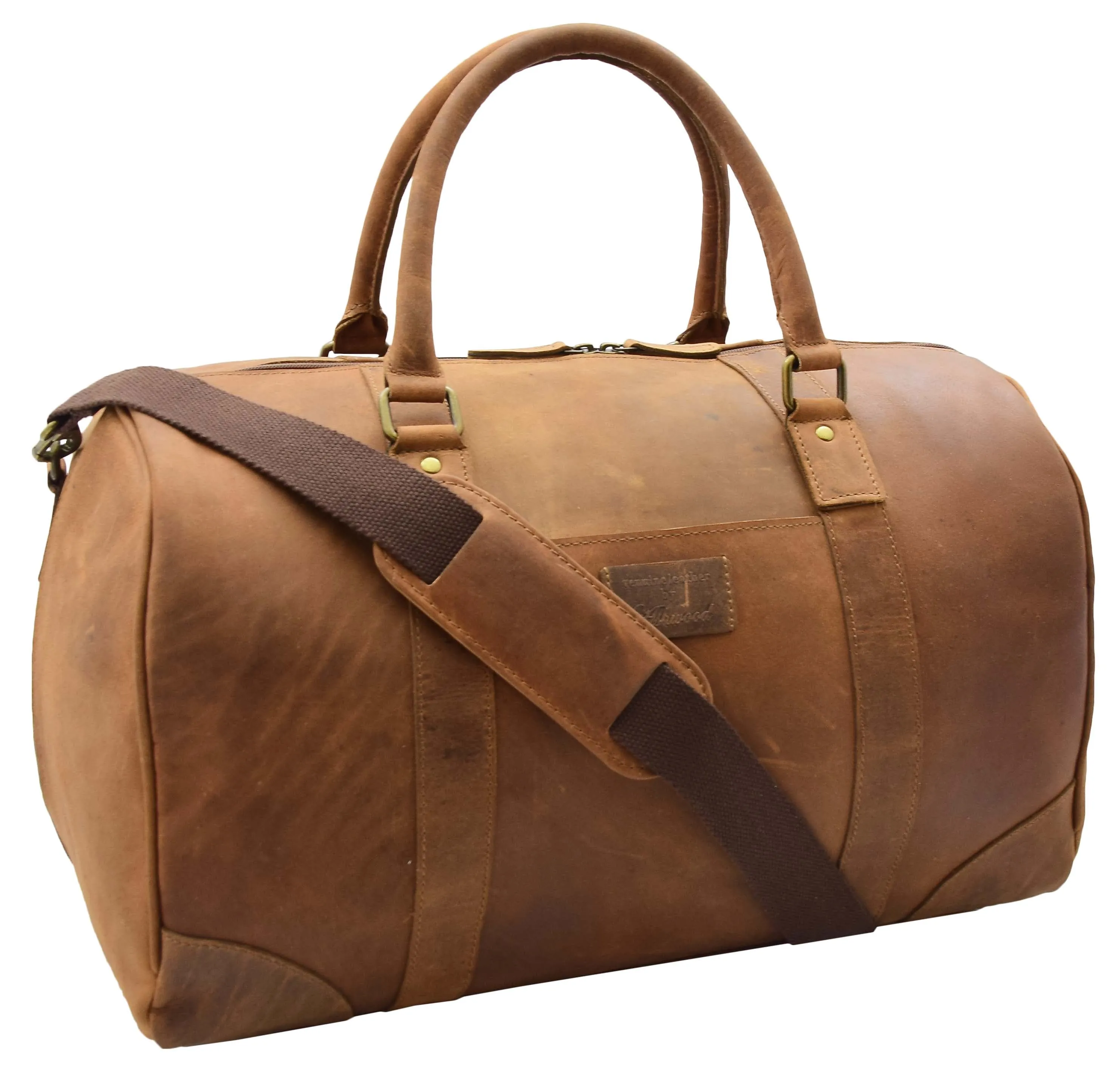 DR307 Genuine Leather Holdall Weekend Multi Use Duffle Bag Tan