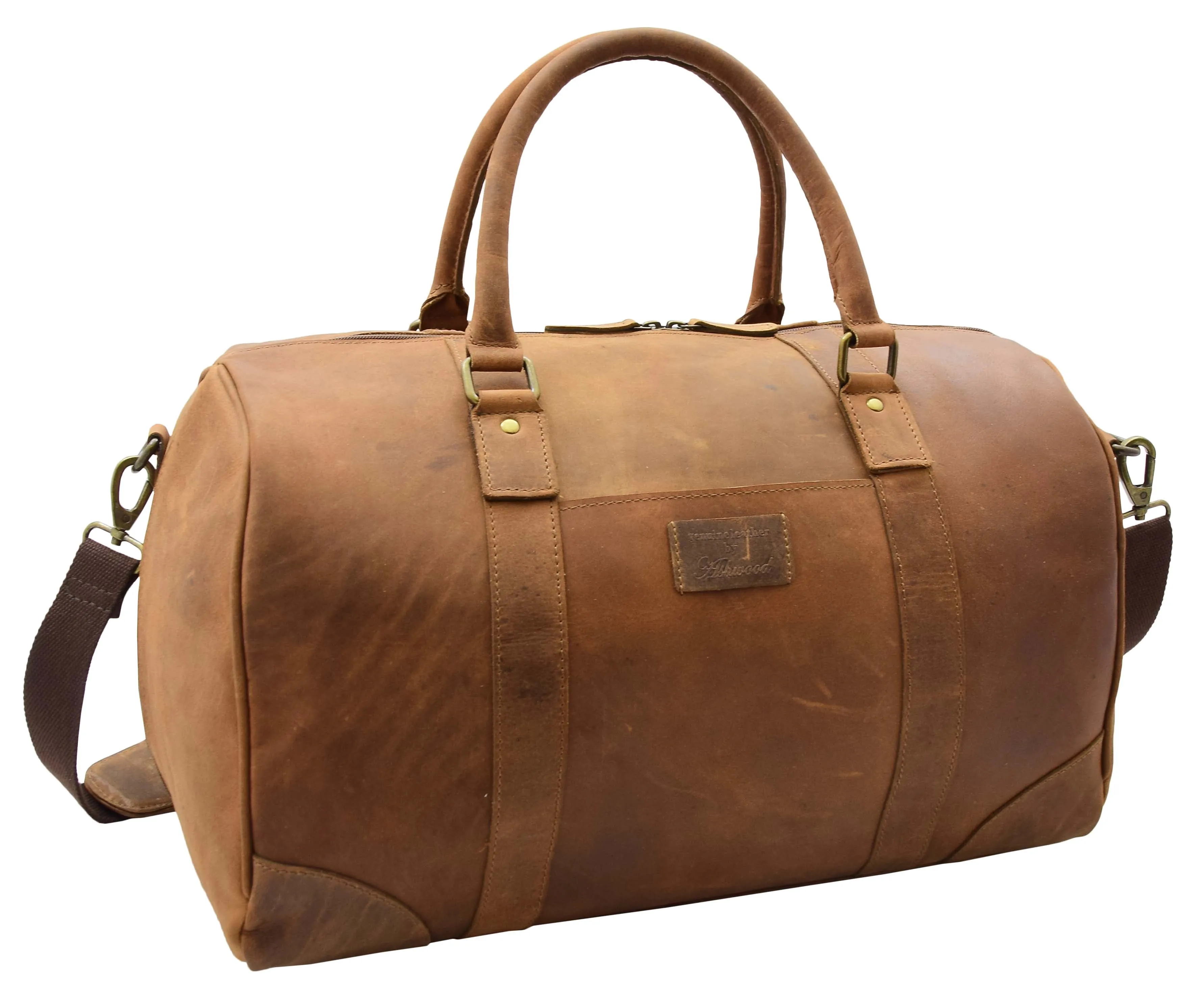 DR307 Genuine Leather Holdall Weekend Multi Use Duffle Bag Tan