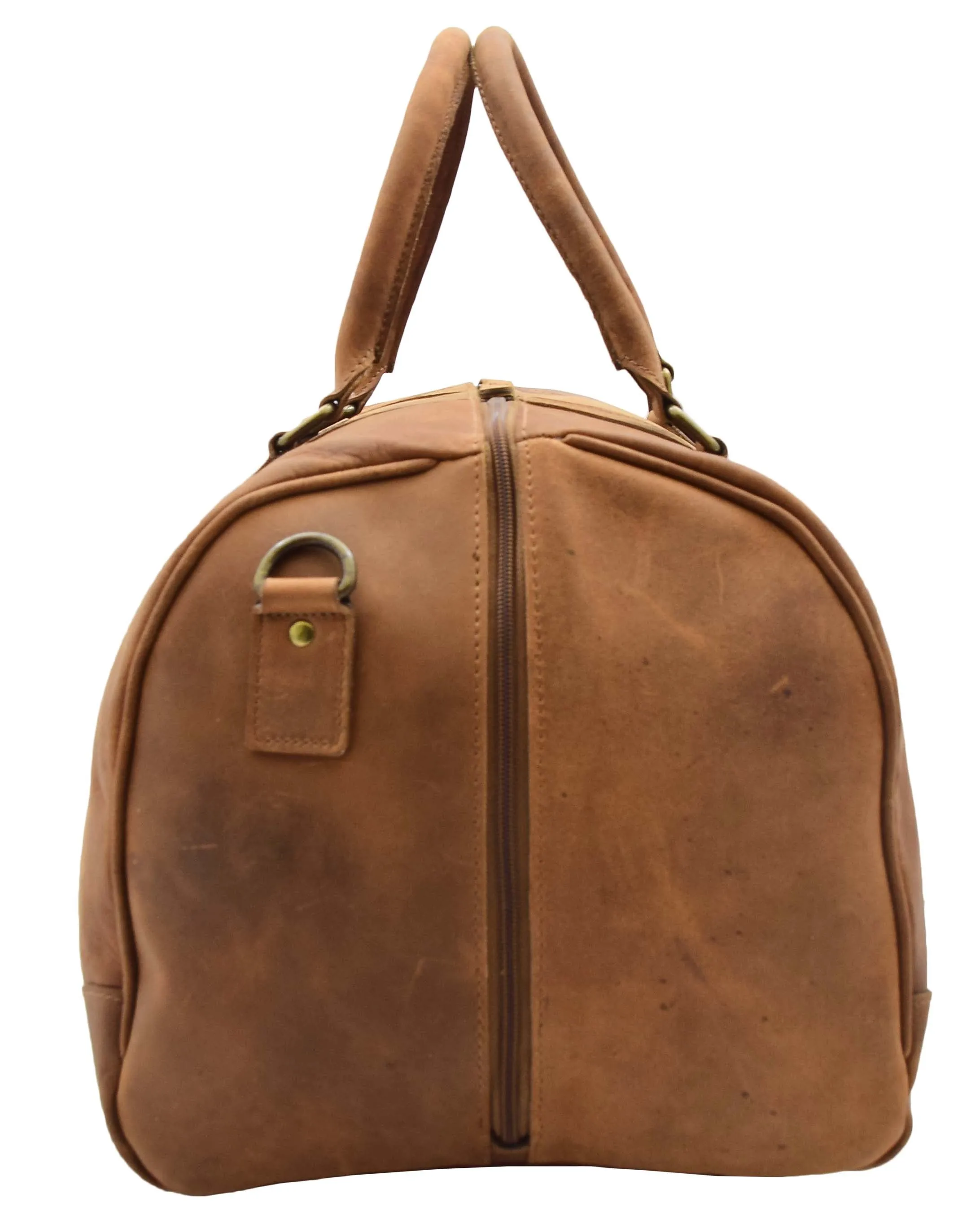 DR307 Genuine Leather Holdall Weekend Multi Use Duffle Bag Tan