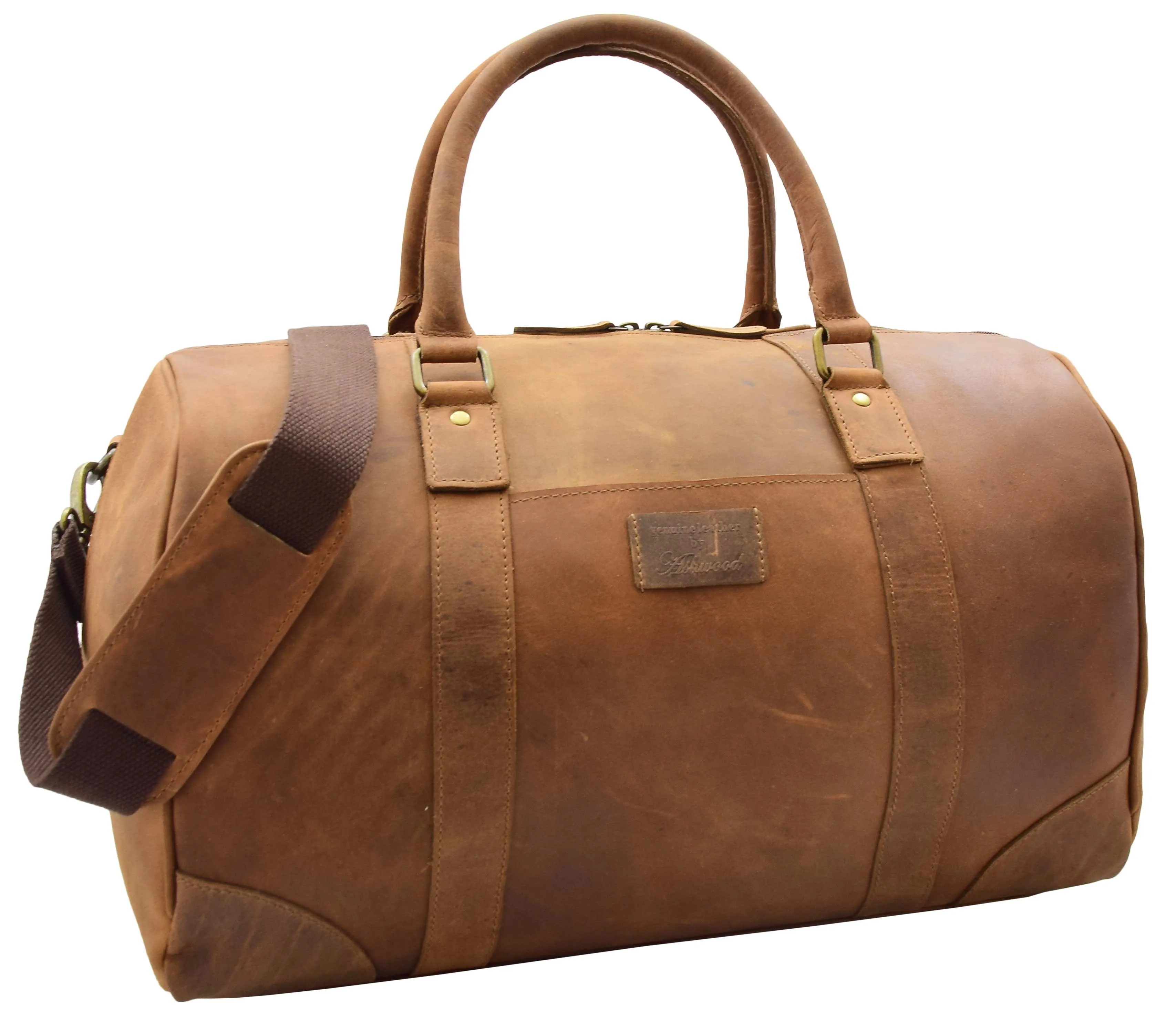 DR307 Genuine Leather Holdall Weekend Multi Use Duffle Bag Tan