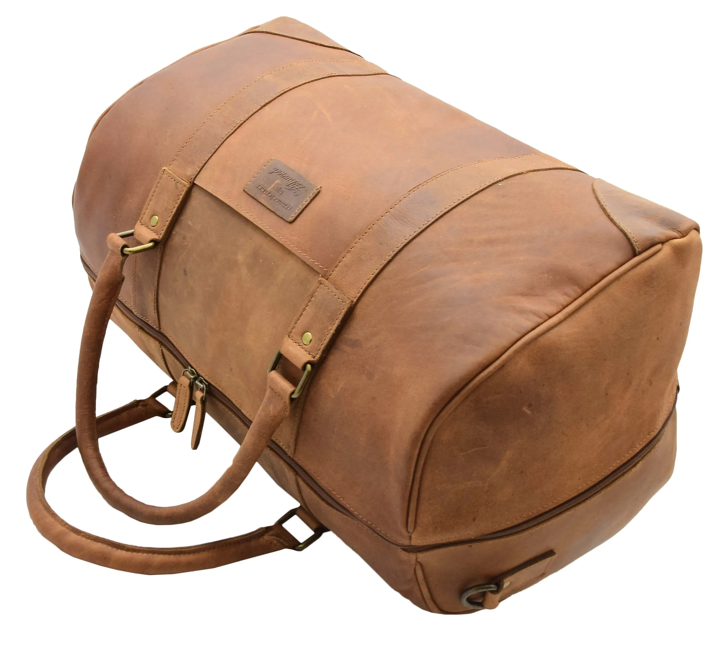 DR307 Genuine Leather Holdall Weekend Multi Use Duffle Bag Tan