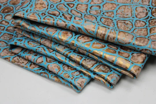 EMBOSSED TORTOISE LEATHER Turquoise Copper: Genuine Leather 2.5-3 oz. - Perfect for Handbags and Leather Crafts!