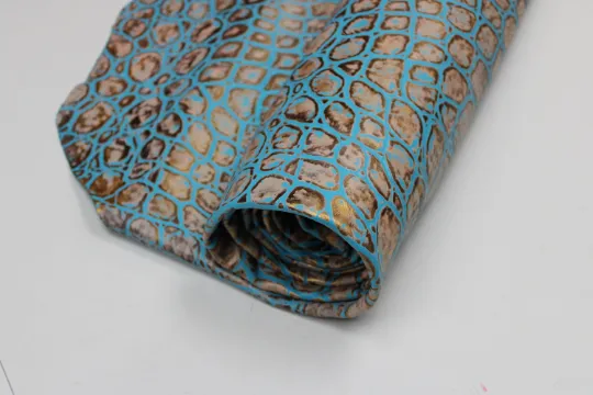 EMBOSSED TORTOISE LEATHER Turquoise Copper: Genuine Leather 2.5-3 oz. - Perfect for Handbags and Leather Crafts!