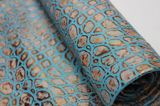 EMBOSSED TORTOISE LEATHER Turquoise Copper: Genuine Leather 2.5-3 oz. - Perfect for Handbags and Leather Crafts!
