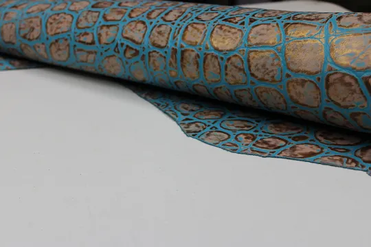 EMBOSSED TORTOISE LEATHER Turquoise Copper: Genuine Leather 2.5-3 oz. - Perfect for Handbags and Leather Crafts!