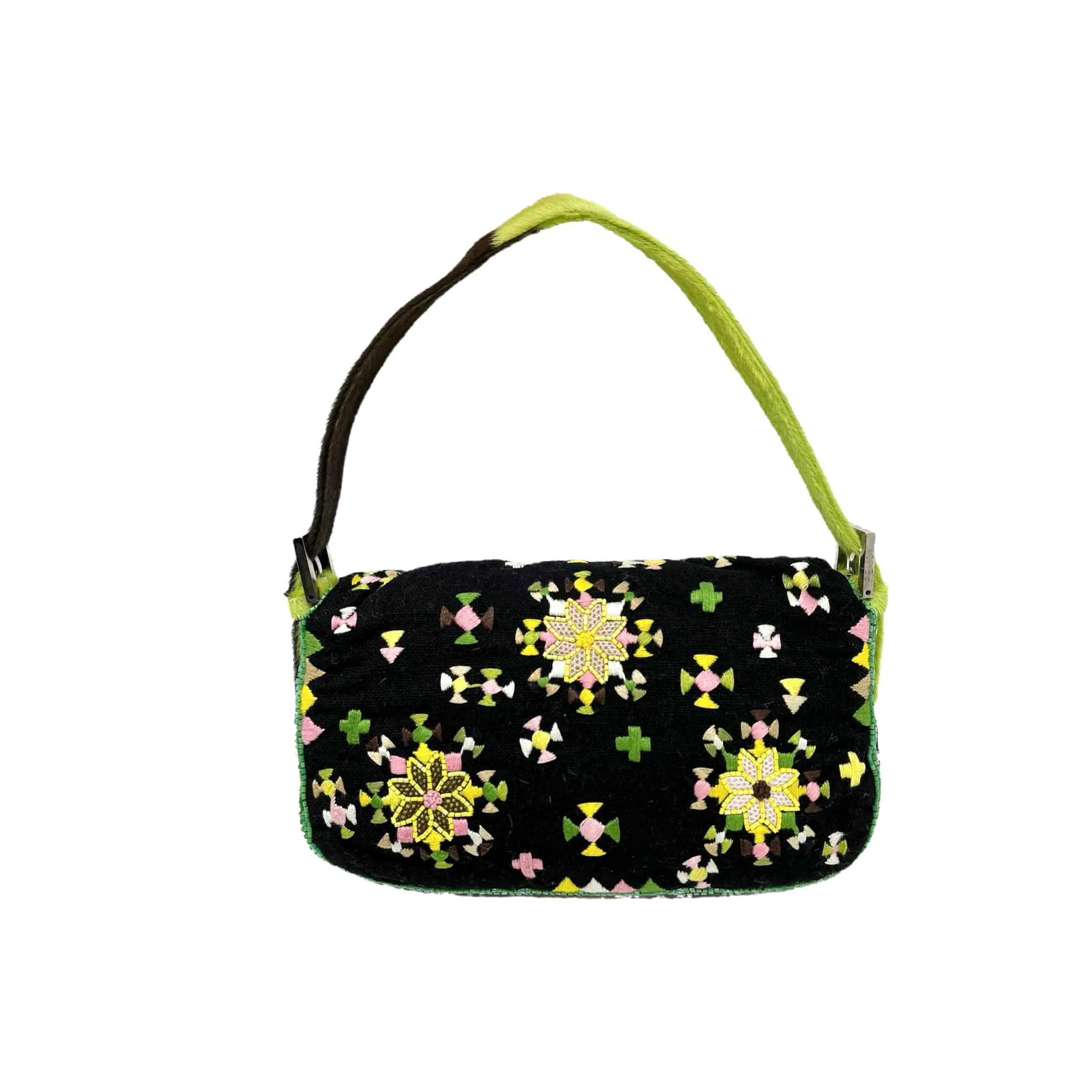 Fendi Black Multicolor Beaded Baguette