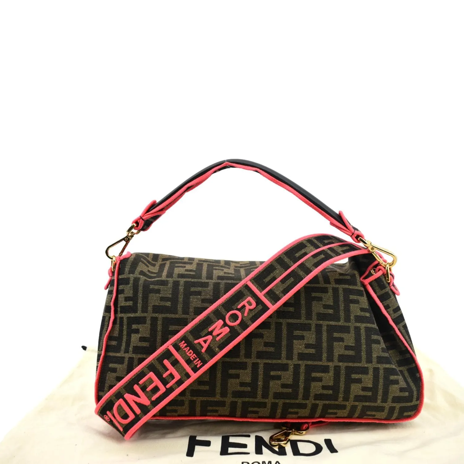 FENDI FF Roma 1974 Jacquard Canvas Shoulder Bag Pink - Hot Deals
