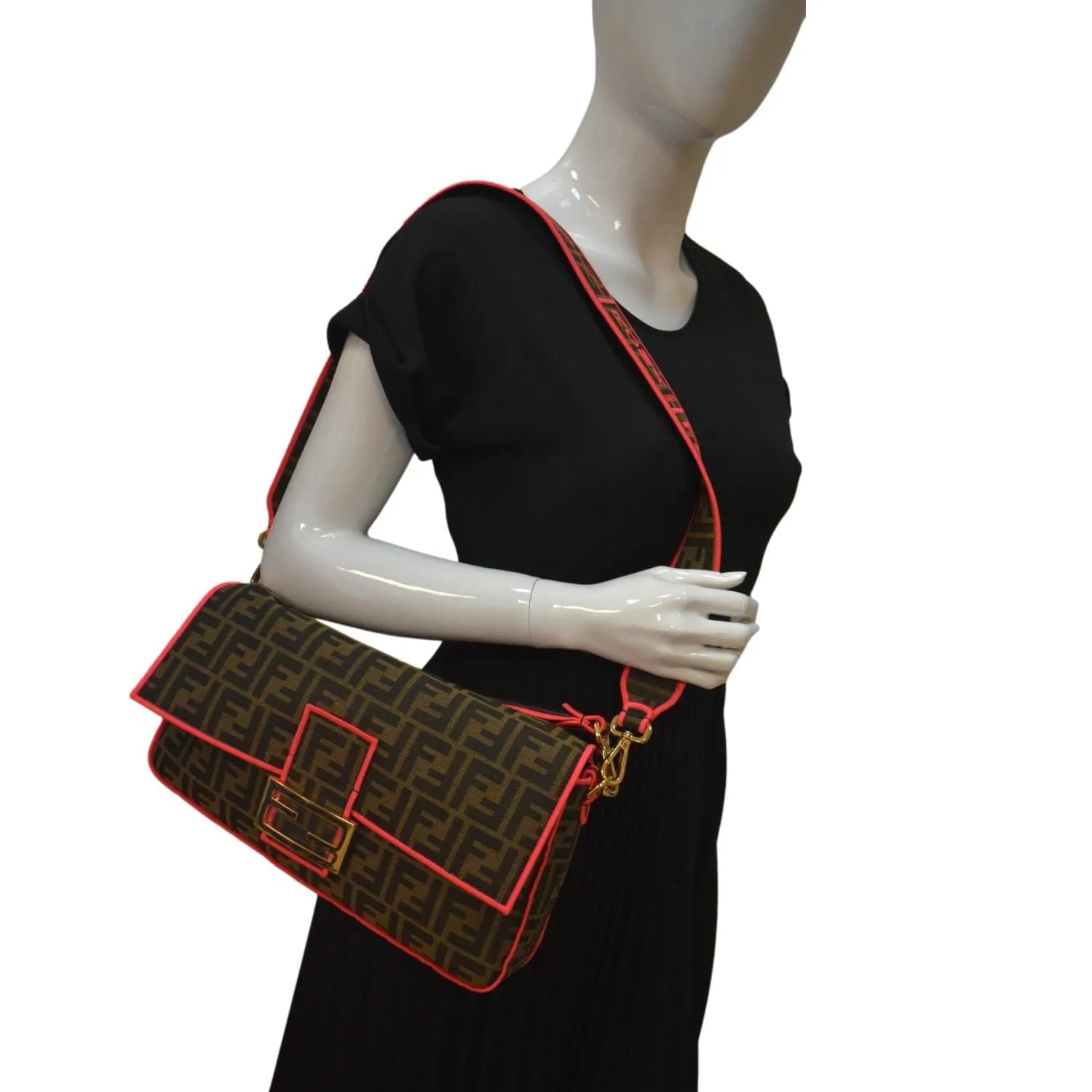FENDI FF Roma 1974 Jacquard Canvas Shoulder Bag Pink - Hot Deals