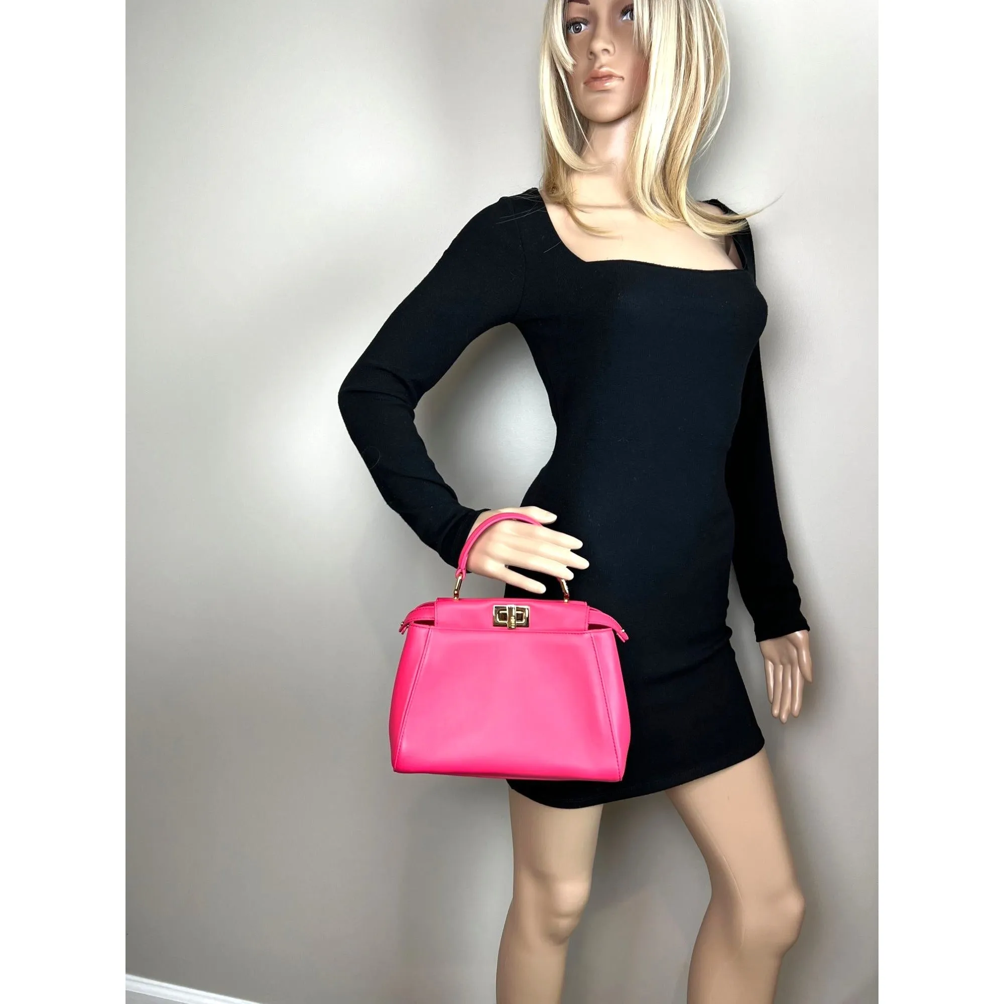 Fendi Mini Peekaboo Pink Leather Hand Shoulder Bag