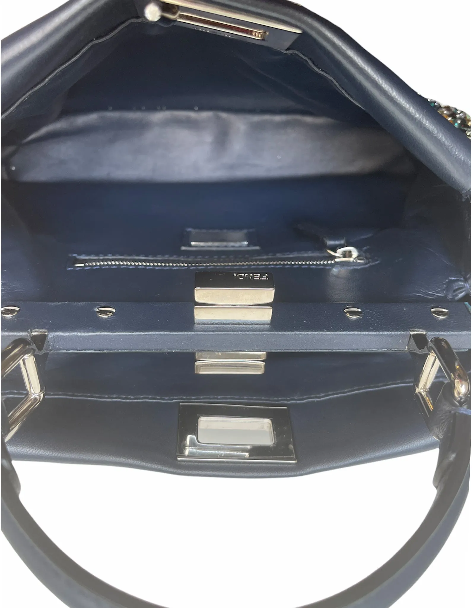 Fendi Navy Leather Mini Peekaboo Crossbody w/ Multicolor Jewels