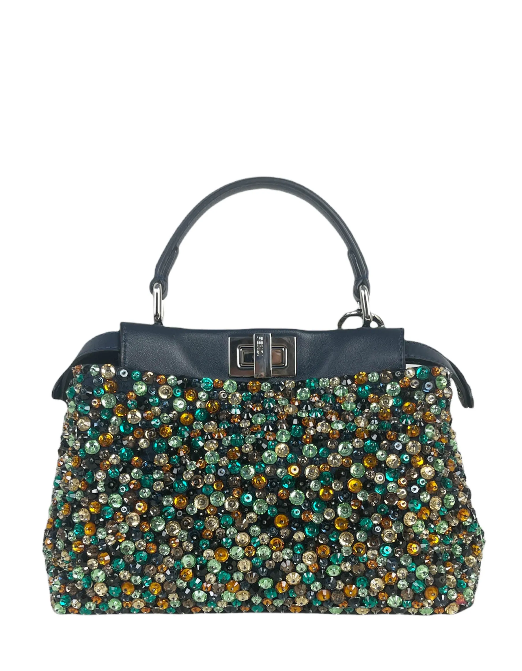 Fendi Navy Leather Mini Peekaboo Crossbody w/ Multicolor Jewels