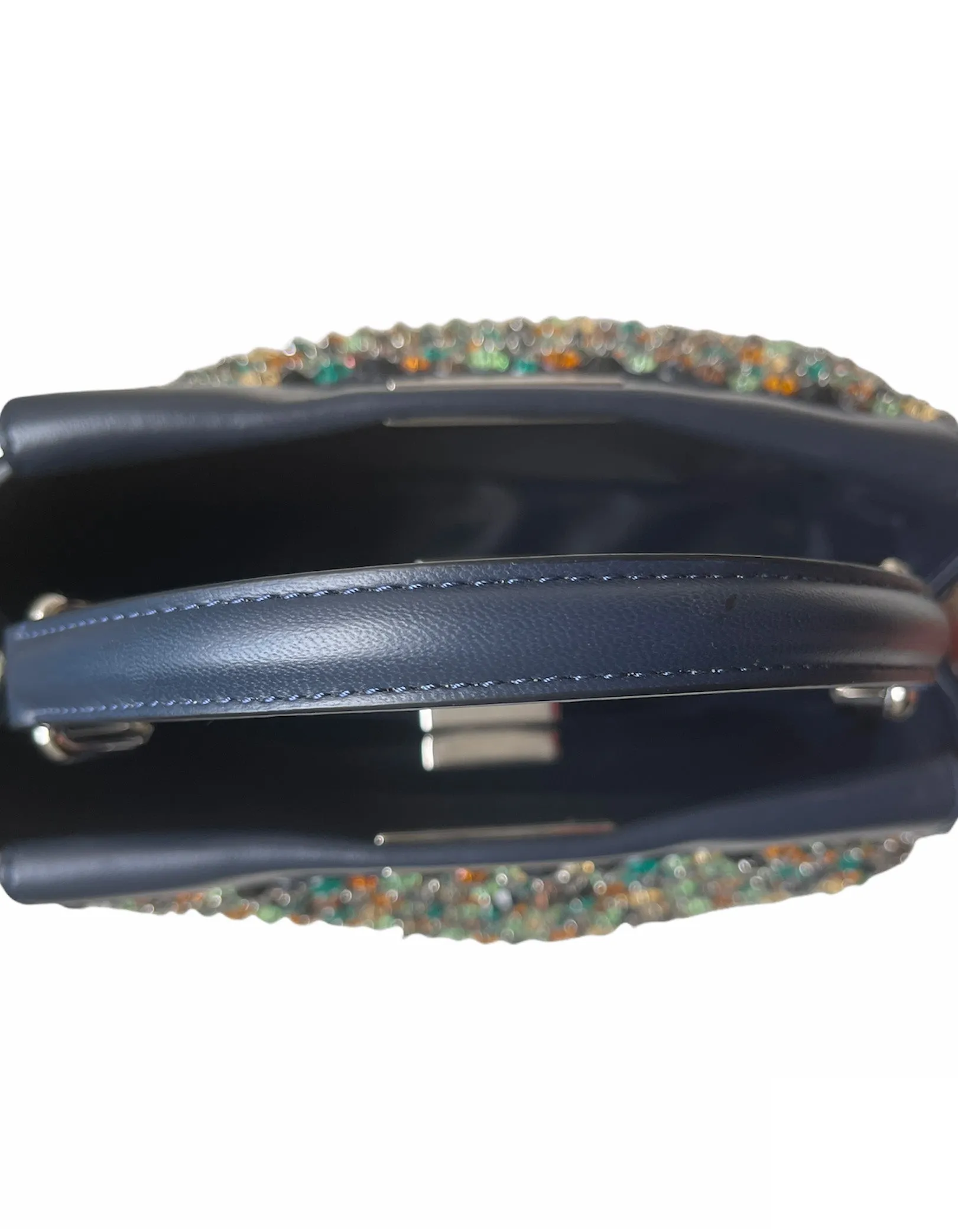Fendi Navy Leather Mini Peekaboo Crossbody w/ Multicolor Jewels