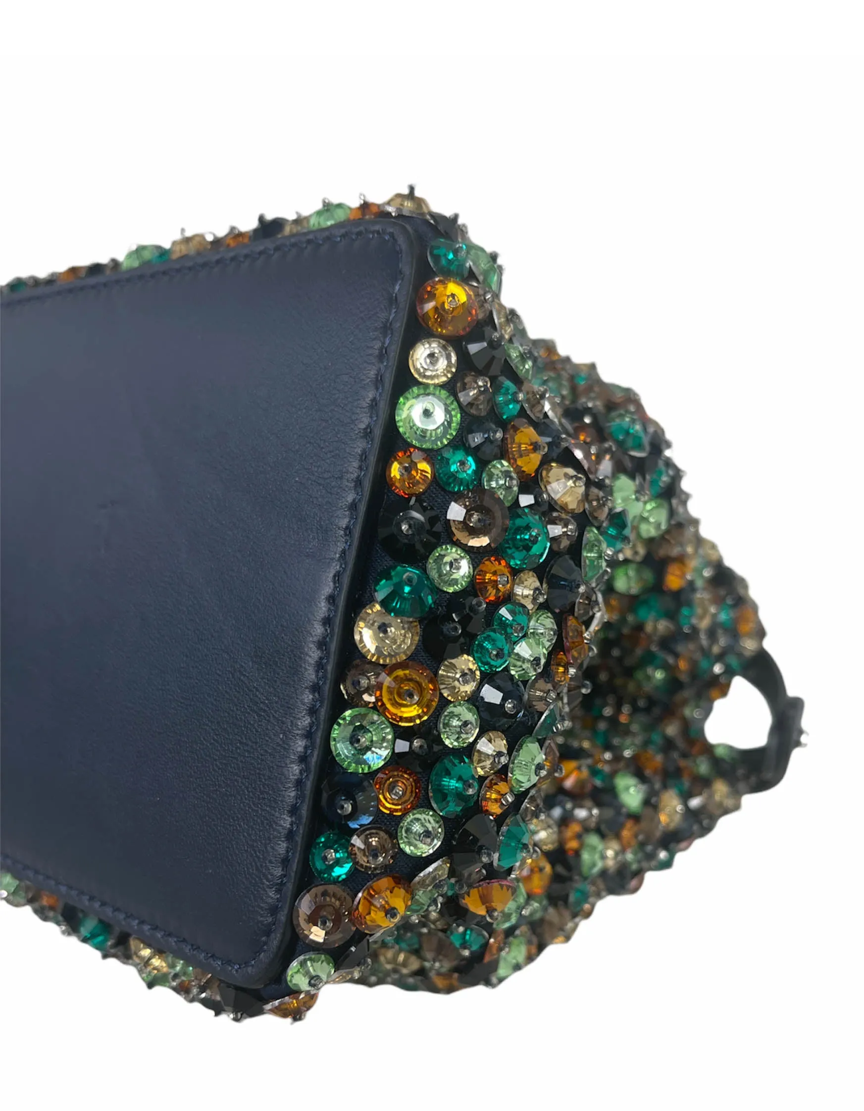 Fendi Navy Leather Mini Peekaboo Crossbody w/ Multicolor Jewels