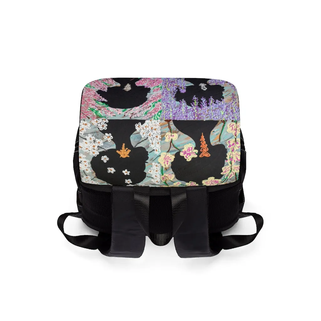 Four Flowers: Silhouette Series Unisex Casual Shoulder Backpack
