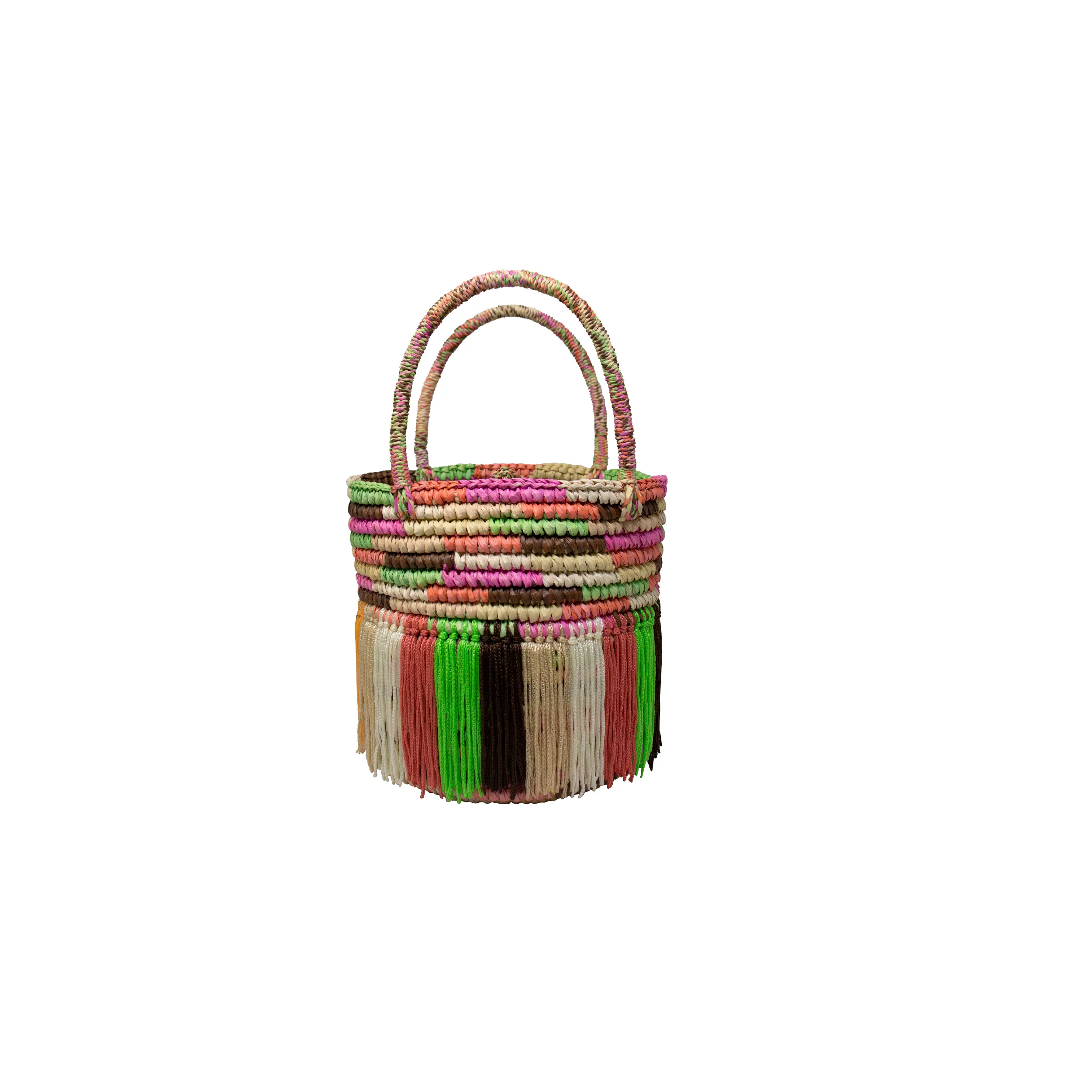 Fringed Multicolor Baby tote woven straw