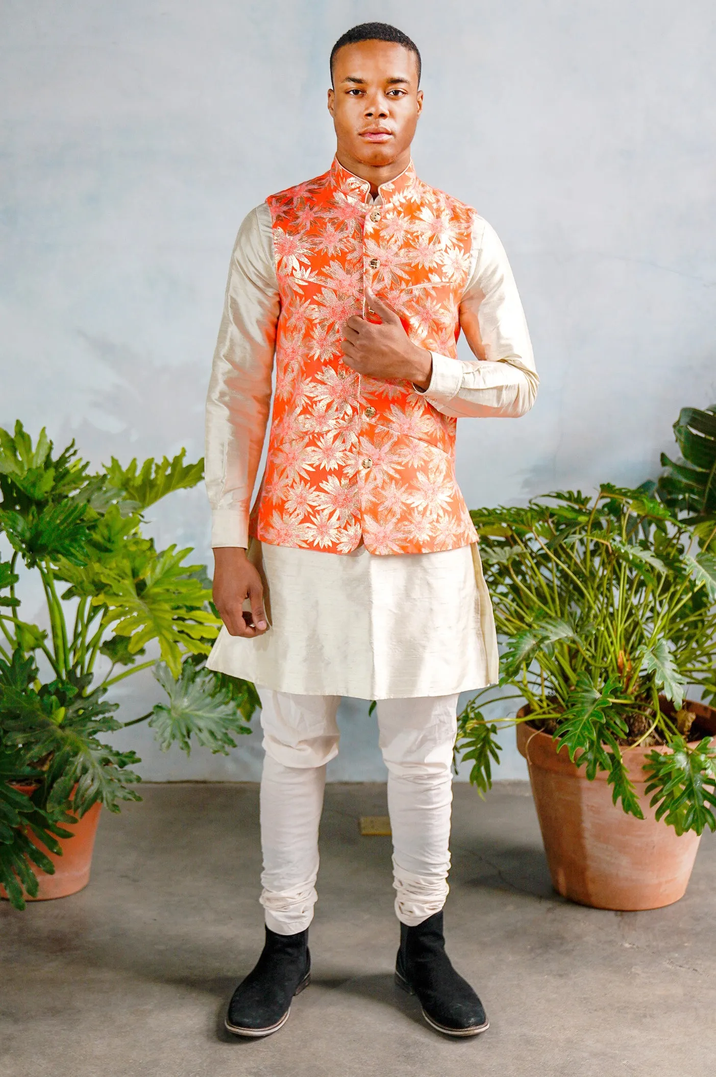 GAVAN Orange and Gold Jacquard Vest