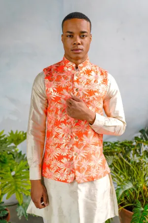 GAVAN Orange and Gold Jacquard Vest