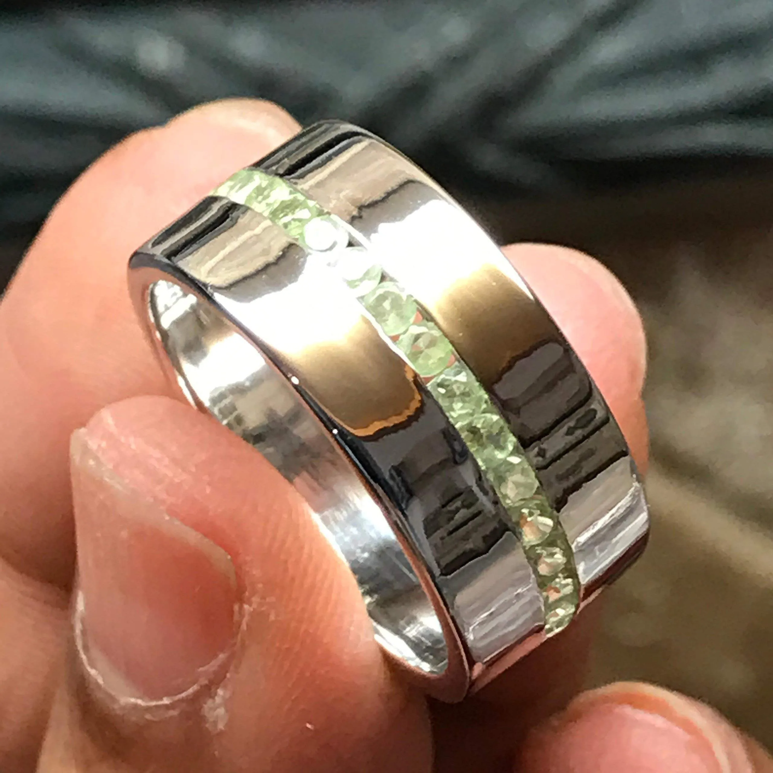 Genuine 2ct Green Peridot 925 Solid Sterling Silver Men's Ring Size 6, 7, 8, 9, 10, 11, 12, 13