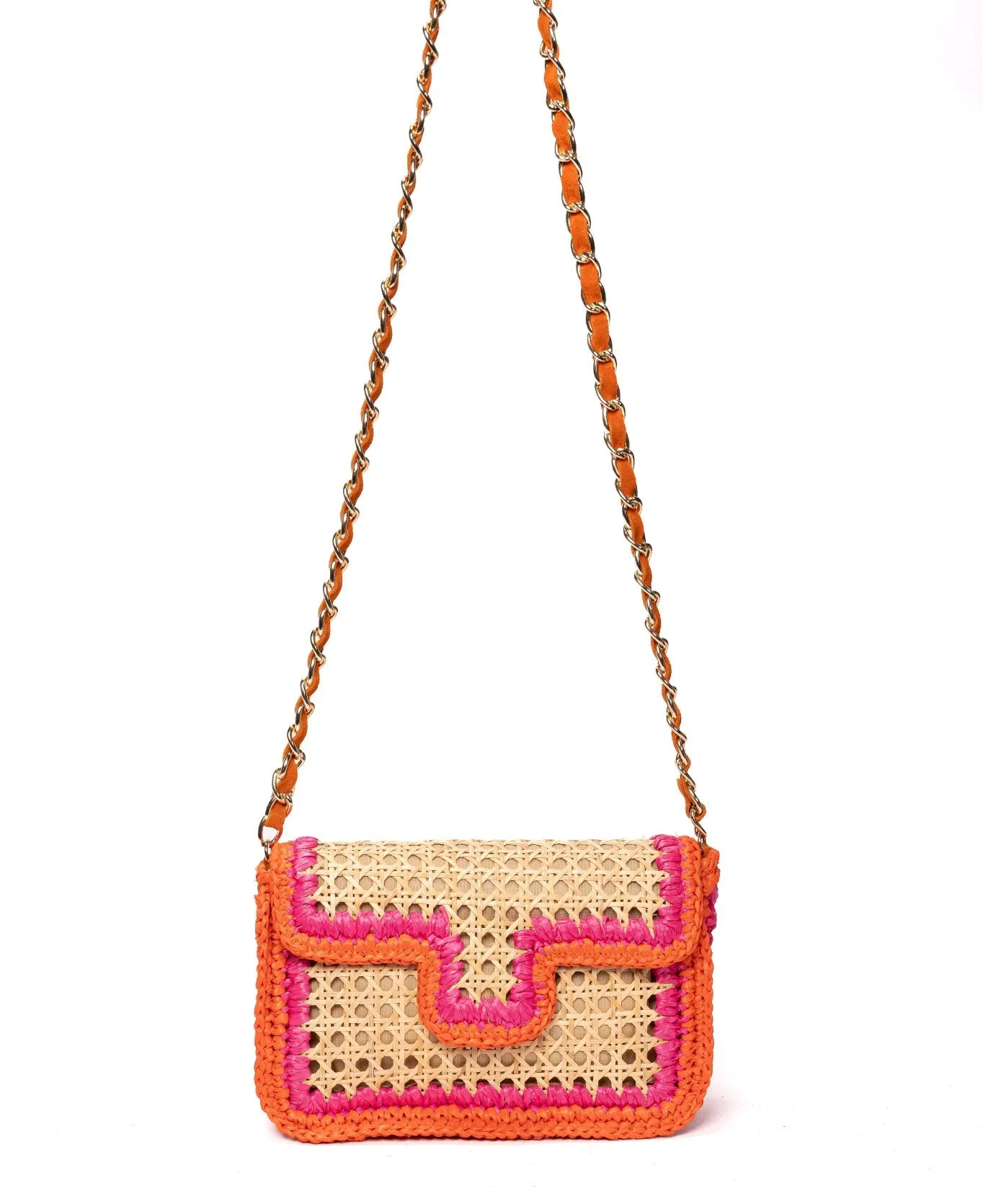 Ginevra Raffia Bag in Orange and Hot Pink