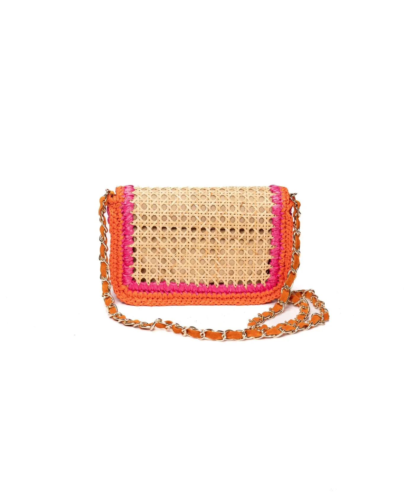 Ginevra Raffia Bag in Orange and Hot Pink