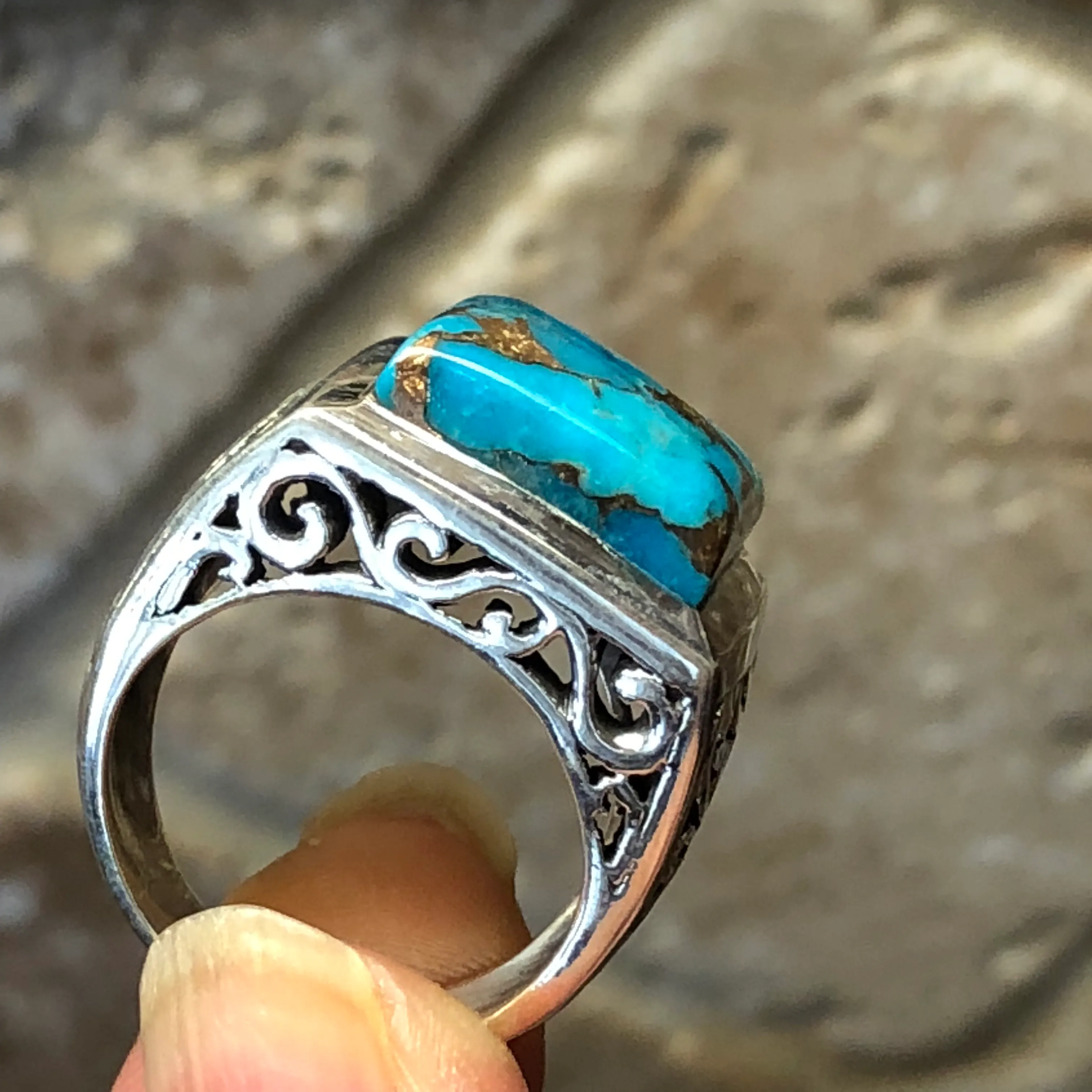 Gorgeous Blue Mohave Copper Turquoise 925 Sterling Silver Men's Ring Size 7, 8, 9, 10, 11.5, 13