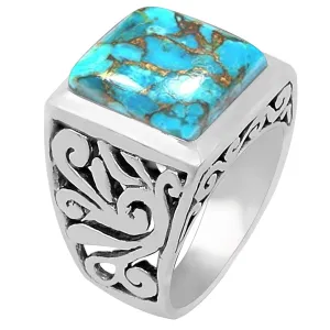 Gorgeous Blue Mohave Copper Turquoise 925 Sterling Silver Men's Ring Size 7, 8, 9, 10, 11.5, 13