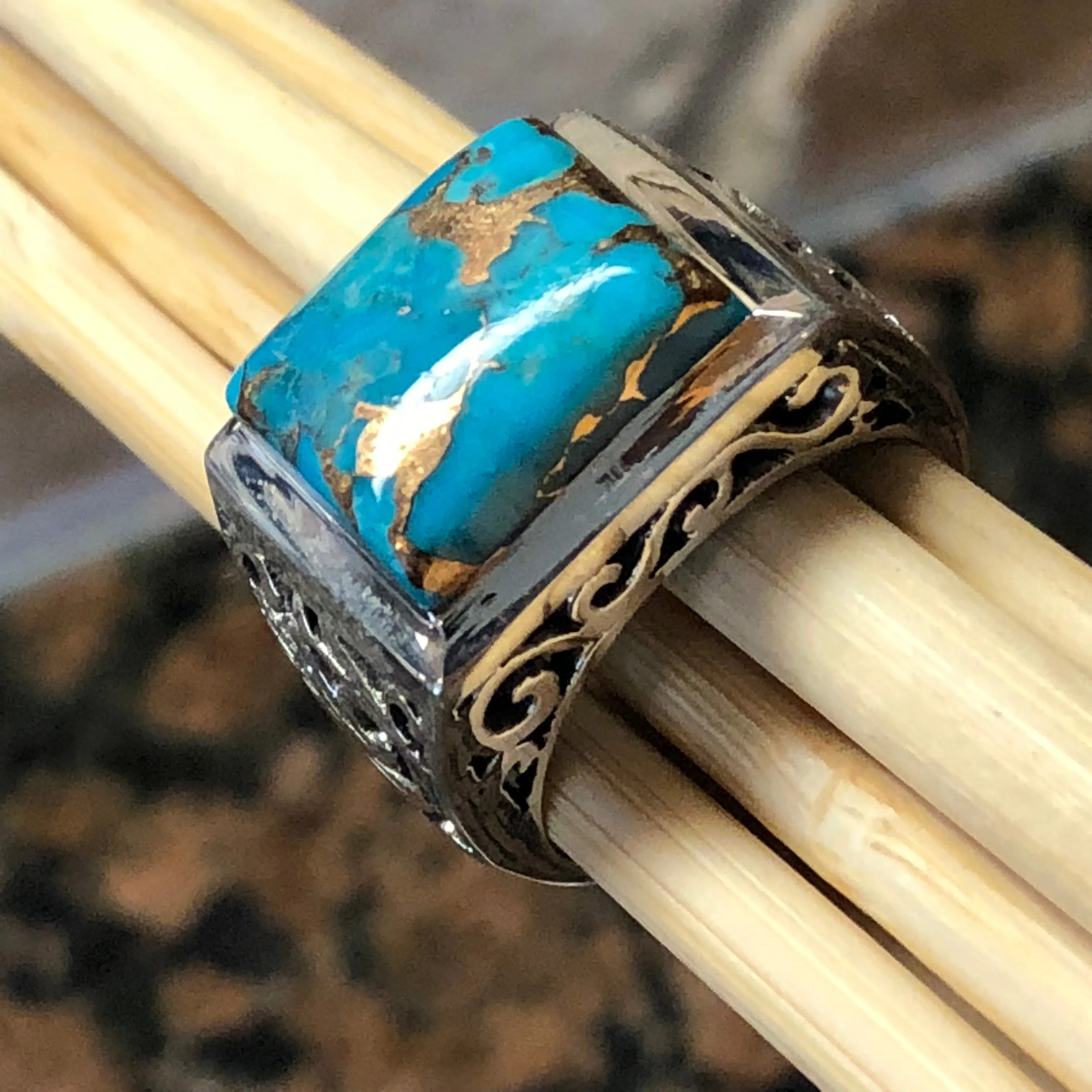 Gorgeous Blue Mohave Copper Turquoise 925 Sterling Silver Men's Ring Size 7, 8, 9, 10, 11.5, 13