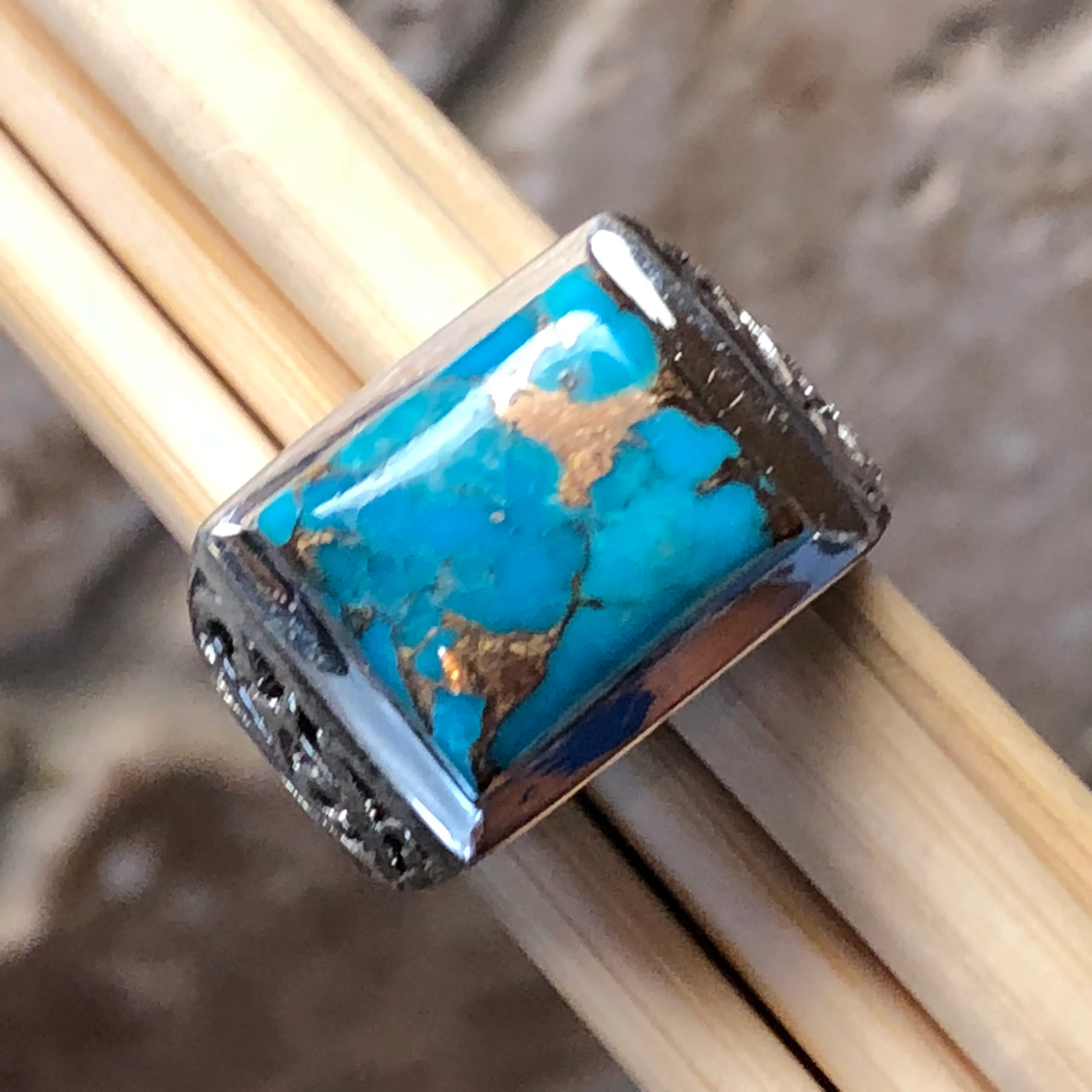 Gorgeous Blue Mohave Copper Turquoise 925 Sterling Silver Men's Ring Size 7, 8, 9, 10, 11.5, 13
