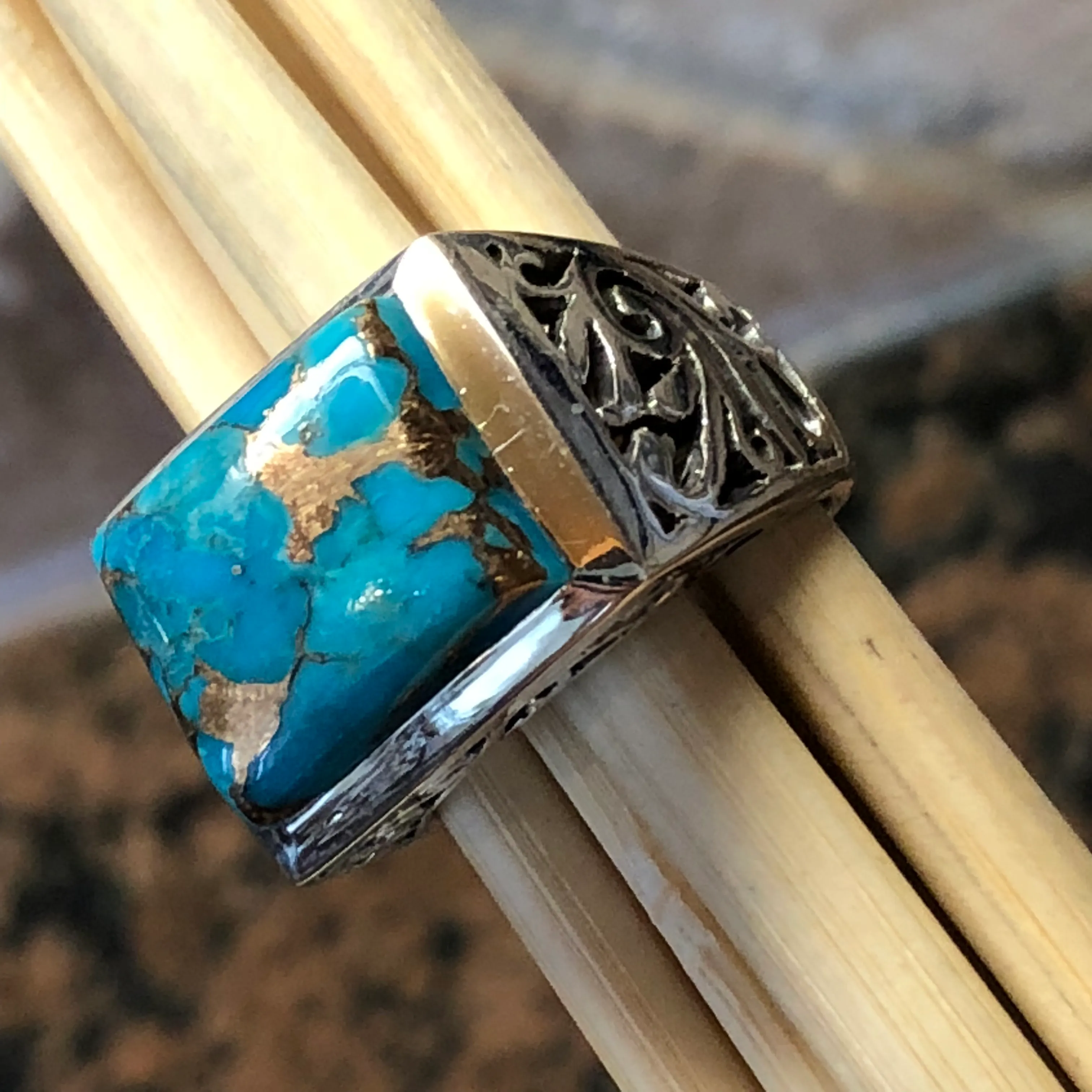 Gorgeous Blue Mohave Copper Turquoise 925 Sterling Silver Men's Ring Size 7, 8, 9, 10, 11.5, 13