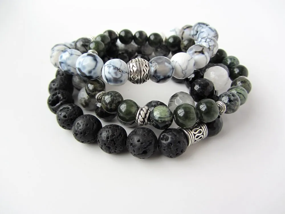Green Crazy Lace Agate Mens Bracelet