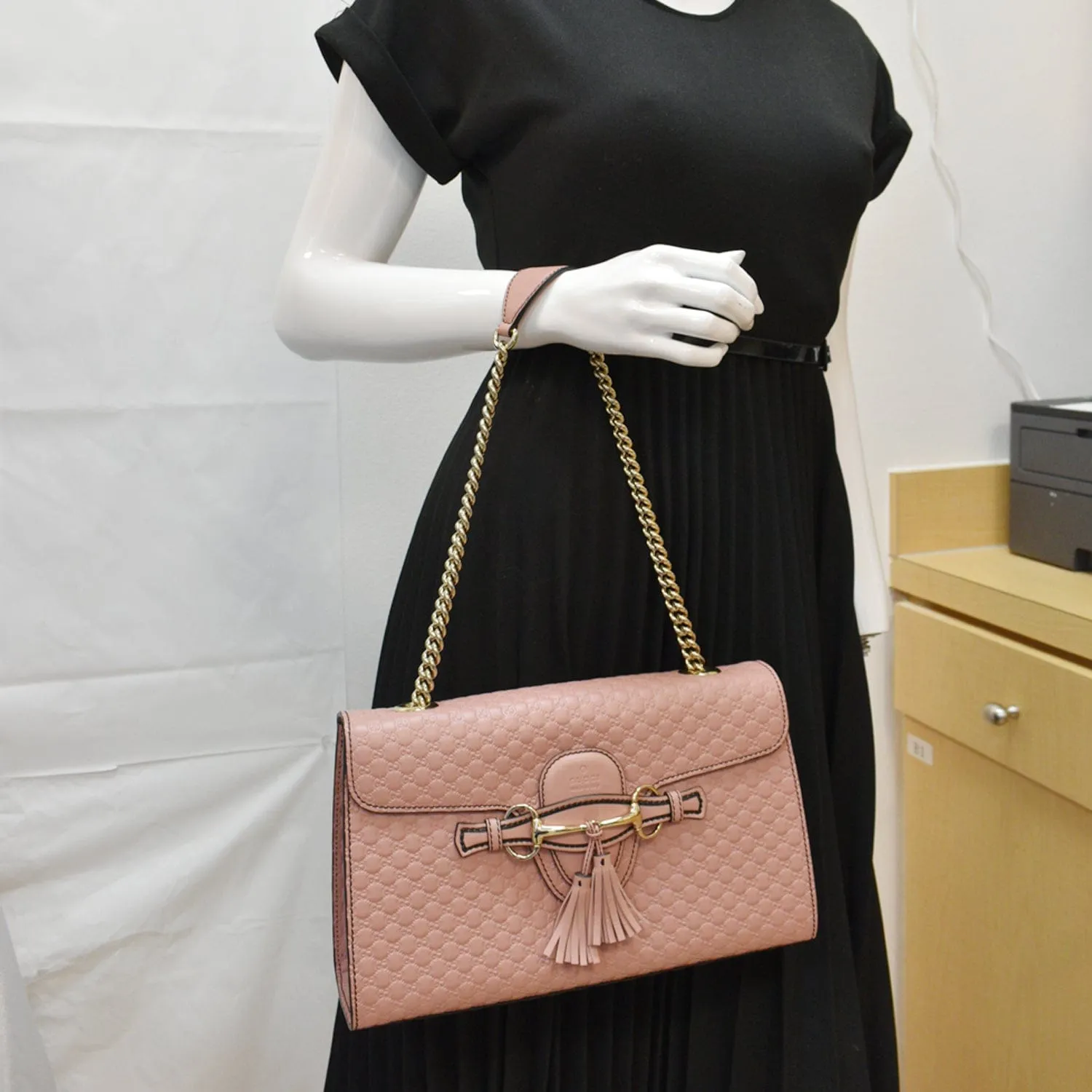 GUCCI Emily Medium GG Guccissima Leather Chain Shoulder Bag Light Pink 449635
