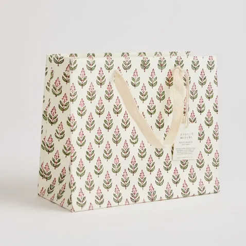 Hand Block Printed Gift Bags, Pink
