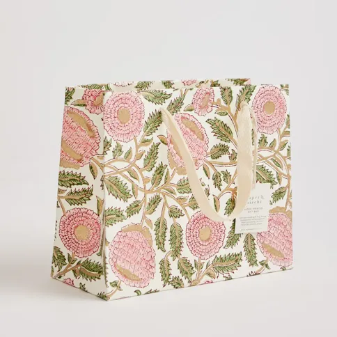 Hand Block Printed Gift Bags, Pink