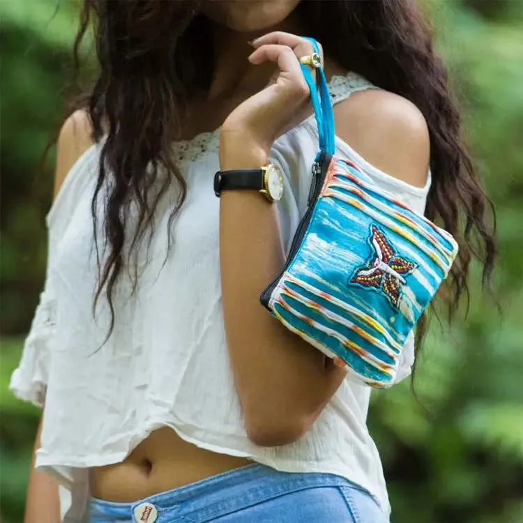 Handloomed Cotton Purse – Butterfly Design Zipper Pouch