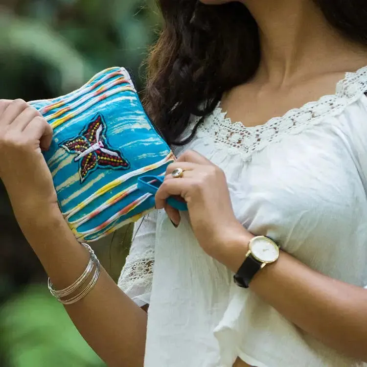 Handloomed Cotton Purse – Butterfly Design Zipper Pouch