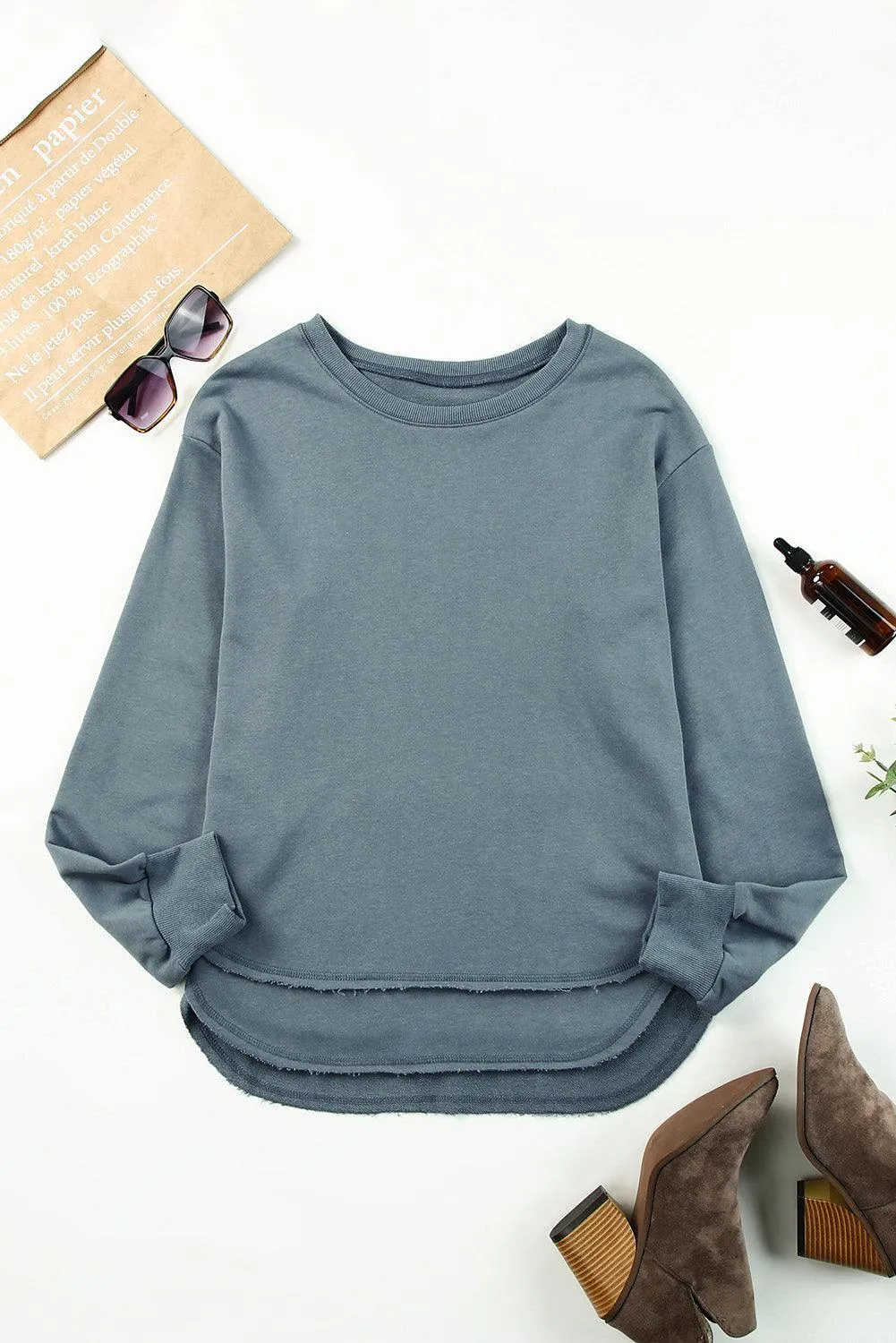 Hazel Blues® | Side Slit Drop Shoulder Sweatshirt