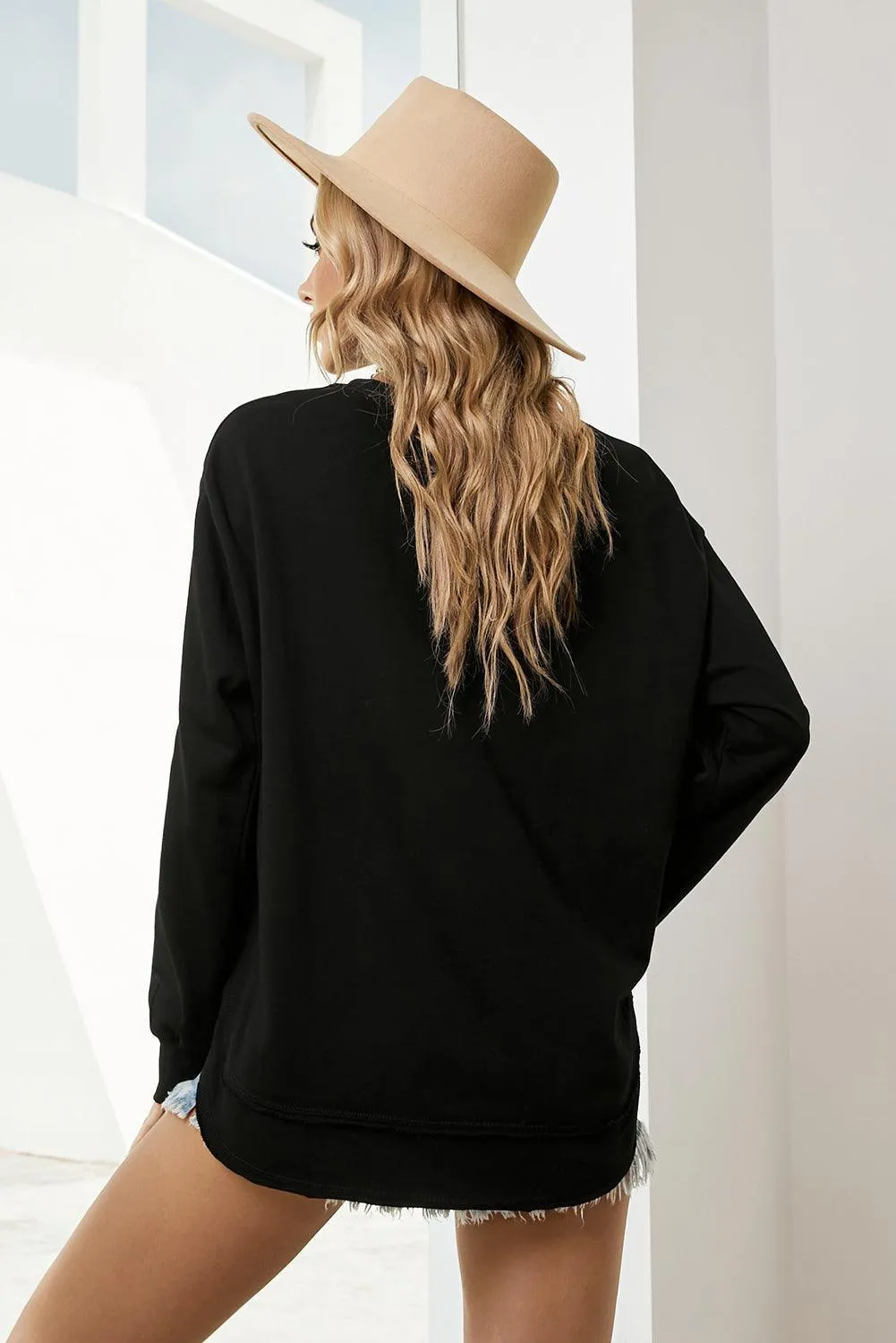 Hazel Blues® | Side Slit Drop Shoulder Sweatshirt