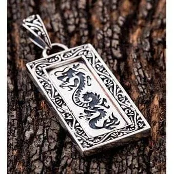 Japanese Dragon Tag Sterling Silver Men's Biker Pendant