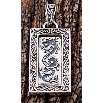 Japanese Dragon Tag Sterling Silver Men's Biker Pendant