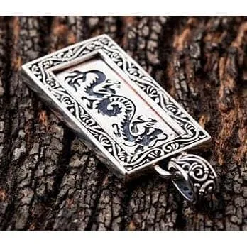 Japanese Dragon Tag Sterling Silver Men's Biker Pendant
