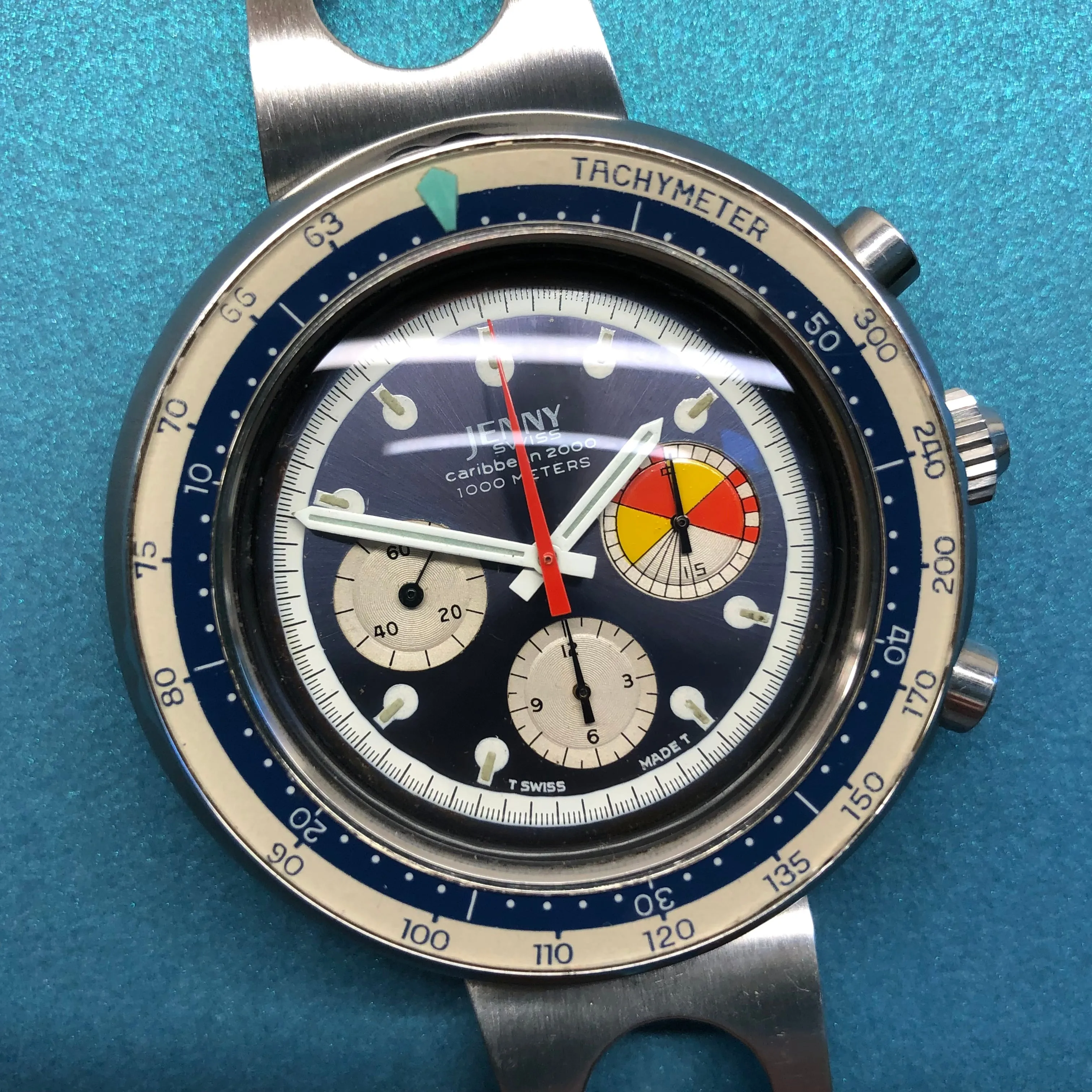 Jenny Swiss Caribbean 2000 Vintage Diver Chronograph Valjoux 72 Tropical Wristwatch