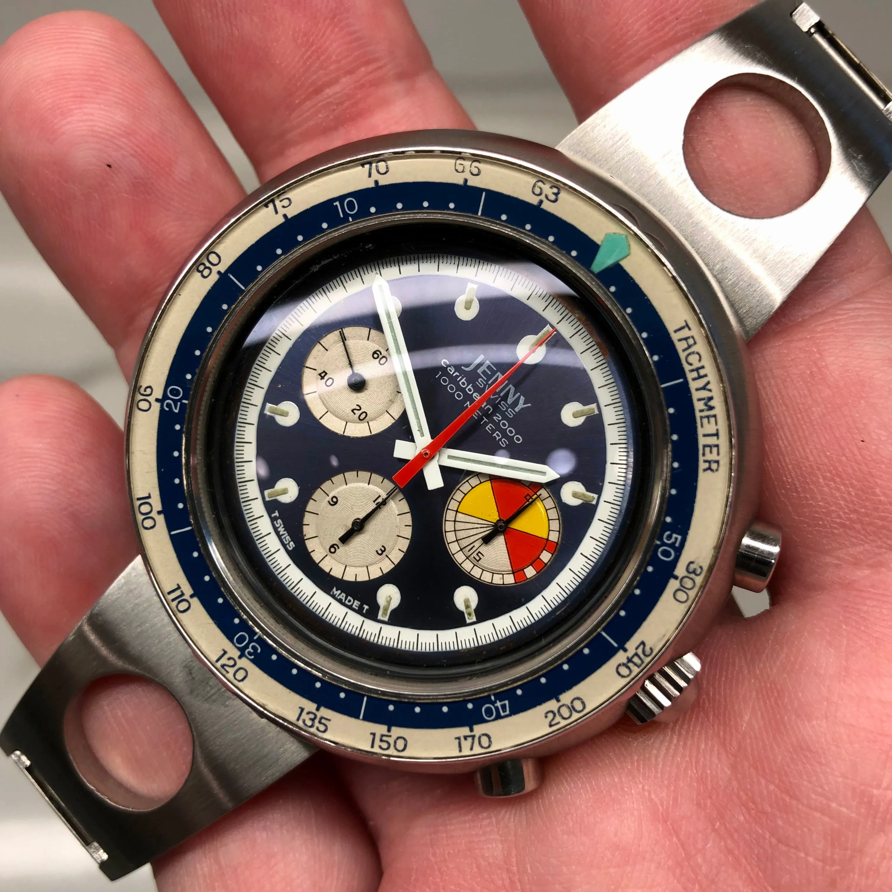 Jenny Swiss Caribbean 2000 Vintage Diver Chronograph Valjoux 72 Tropical Wristwatch