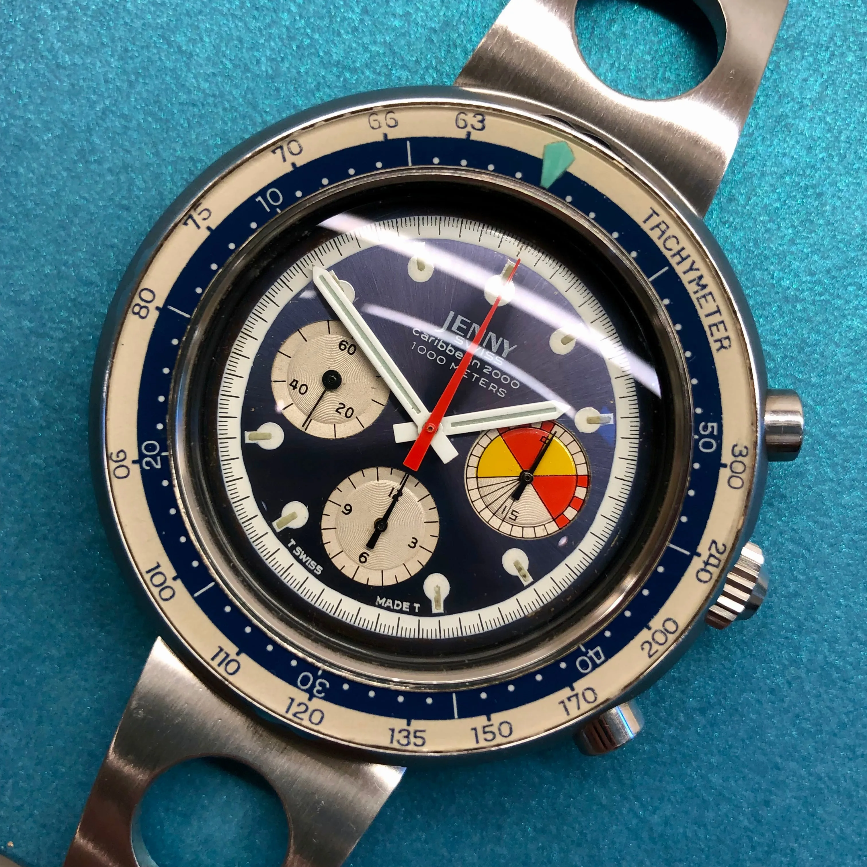 Jenny Swiss Caribbean 2000 Vintage Diver Chronograph Valjoux 72 Tropical Wristwatch