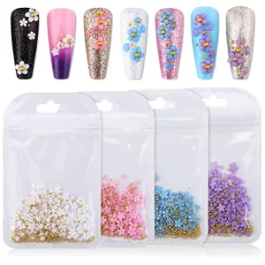 Kalolary 3D Flower Nail Charms Rhinestone for Acrylic Nail Decorations, Acrylic Flowers Nail Art Stud Decorations for Women Girls
