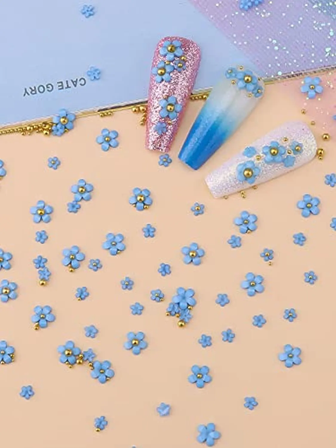 Kalolary 3D Flower Nail Charms Rhinestone for Acrylic Nail Decorations, Acrylic Flowers Nail Art Stud Decorations for Women Girls