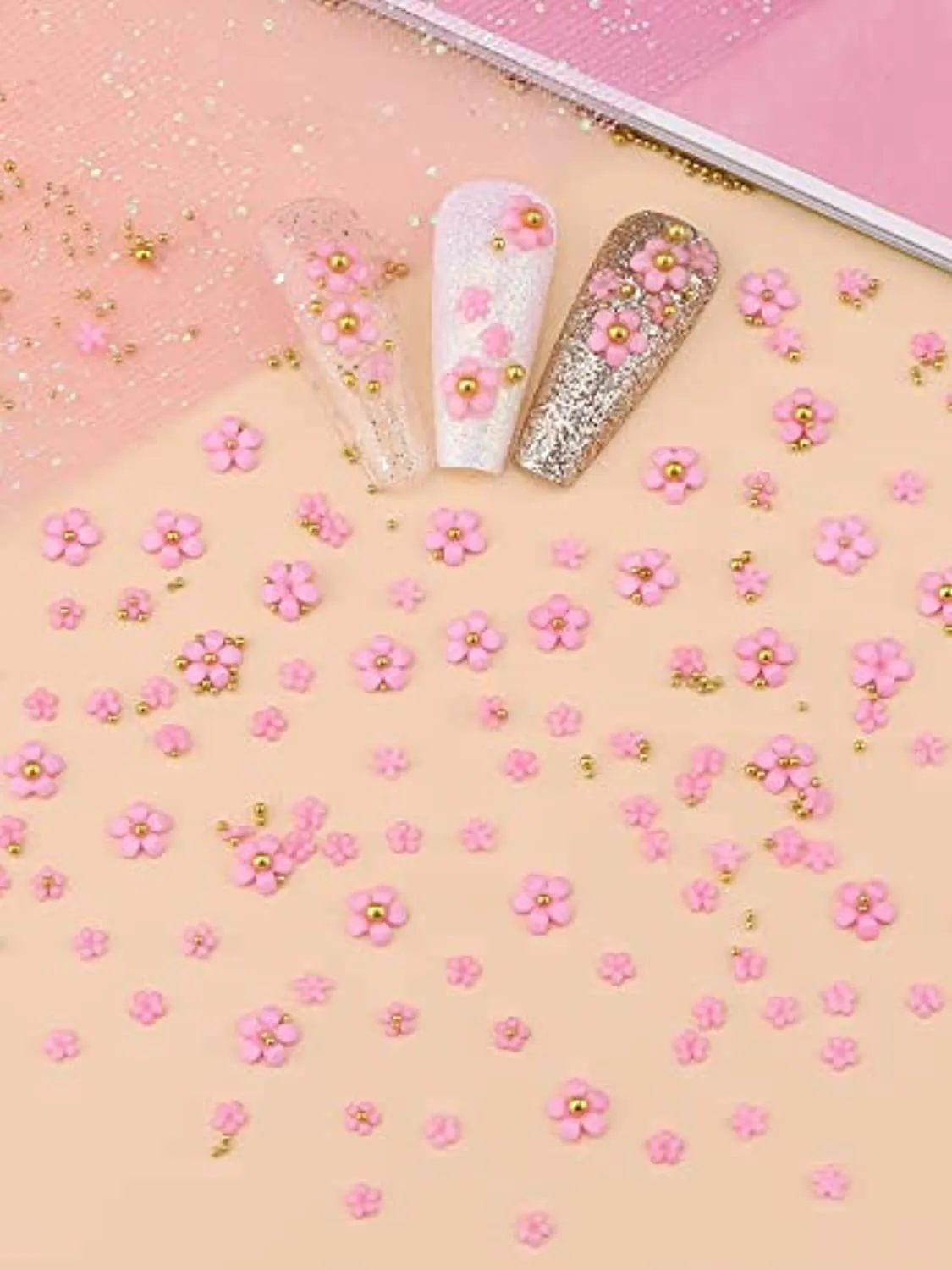 Kalolary 3D Flower Nail Charms Rhinestone for Acrylic Nail Decorations, Acrylic Flowers Nail Art Stud Decorations for Women Girls