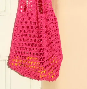 Karma Wooden Beads Crochet Bag in Dragon Fruit Pink