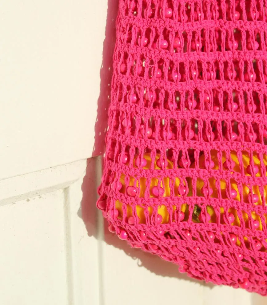 Karma Wooden Beads Crochet Bag in Dragon Fruit Pink