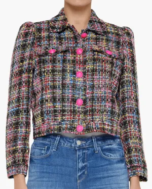 KASEY BRACELET SLEEVE JACKET IN BLACK MULTI COLORFUL TWEED
