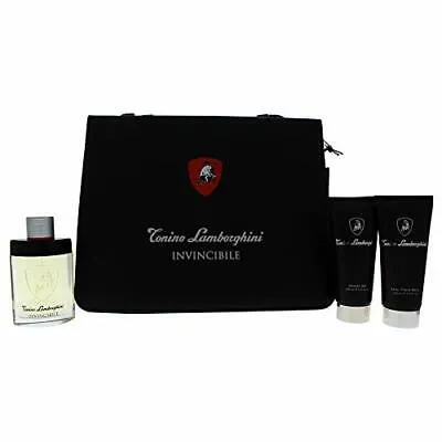 Lamborghini Invincible 4 Pcs Set For Men: 4.2 Eau De Toilette   5 Oz Shower Gel   5 Oz After Shave Balm   Briefcase